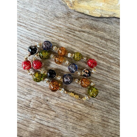 Murano Glass Beaded Multicolor Necklace With Gold-Tone Clasp - Picture 7 of 7